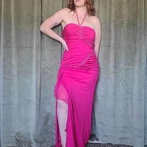 y2k Hot Pink Beaded Mermaid Formal Dress